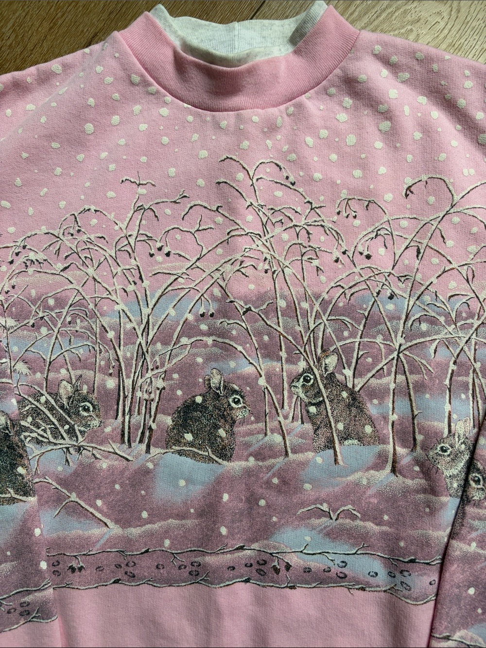 VTG Artisans Sunschein PINK Winter Snow Bunnies AOP Sweatshirt S/M RARE